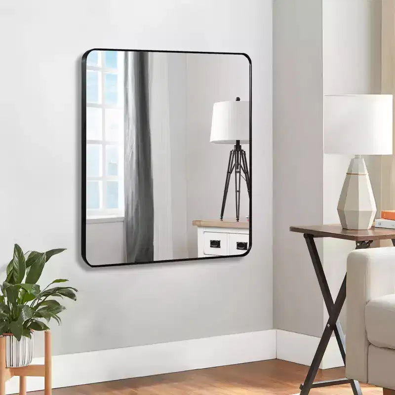 Miroir mural carré de salle de bain à cadre en métal noir - Élégant et durable