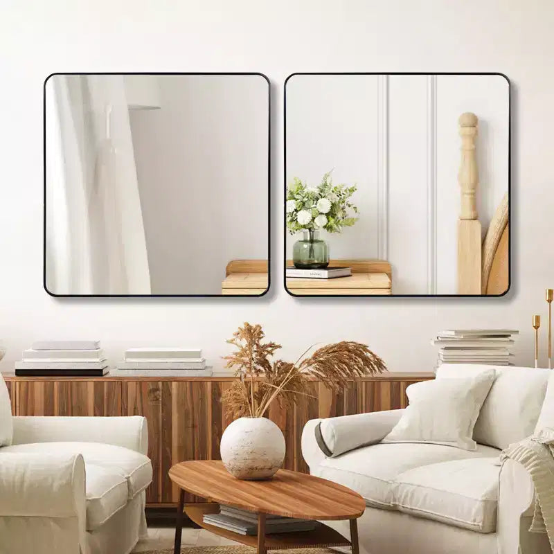 Miroir mural carré de salle de bain à cadre en métal noir - Élégant et durable
