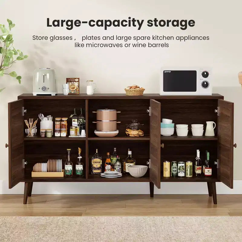 Meuble d'appoint à 3 portes en rotin, meuble de rangement de cuisine, pieds réglables modernes