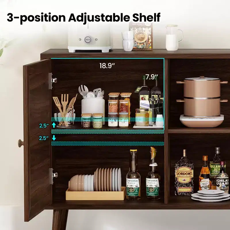 Meuble d'appoint à 3 portes en rotin, meuble de rangement de cuisine, pieds réglables modernes