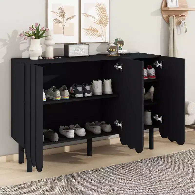 Meuble à chaussures minimaliste, Buffet avec étagères réglables, Grand meuble de rangement avec portes ondulées
