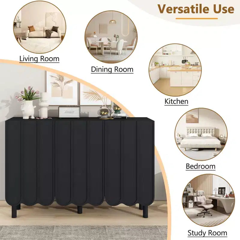 Meuble à chaussures minimaliste, Buffet avec étagères réglables, Grand meuble de rangement avec portes ondulées