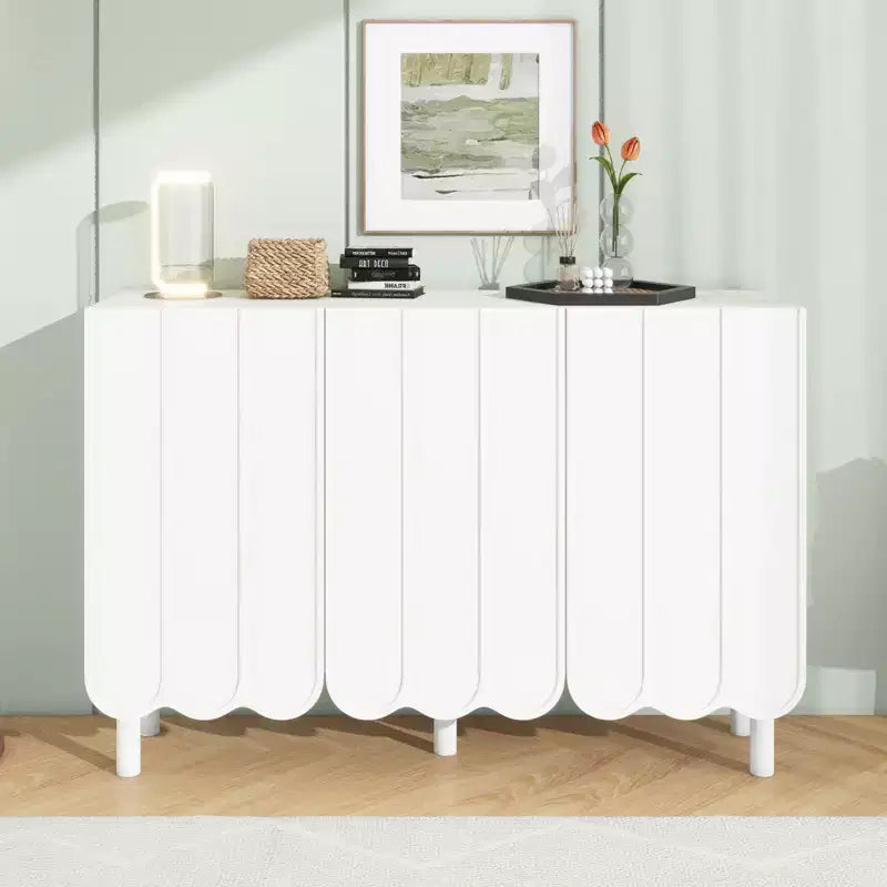 Meuble à chaussures minimaliste, Buffet avec étagères réglables, Grand meuble de rangement avec portes ondulées