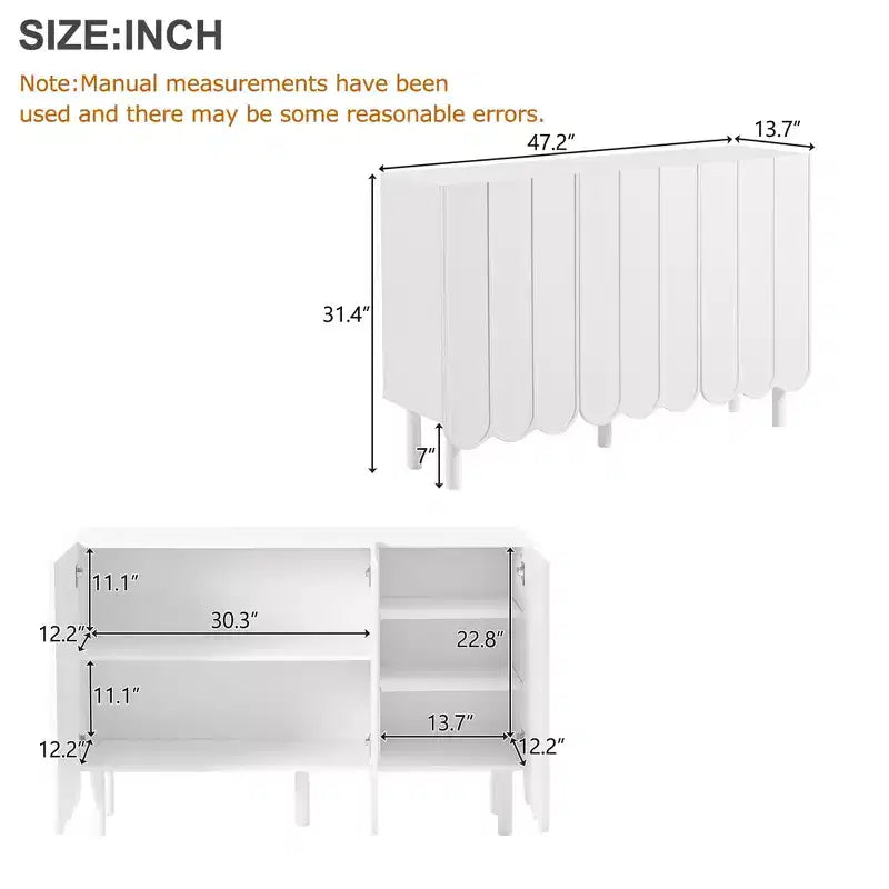 Meuble à chaussures minimaliste, Buffet avec étagères réglables, Grand meuble de rangement avec portes ondulées