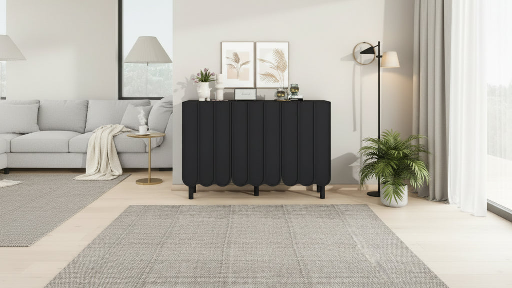 Meuble à chaussures minimaliste, Buffet avec étagères réglables, Grand meuble de rangement avec portes ondulées