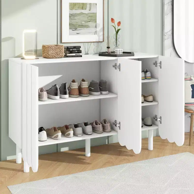 Meuble à chaussures minimaliste, Buffet avec étagères réglables, Grand meuble de rangement avec portes ondulées