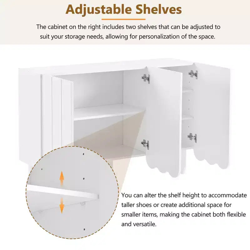 Meuble à chaussures minimaliste, Buffet avec étagères réglables, Grand meuble de rangement avec portes ondulées