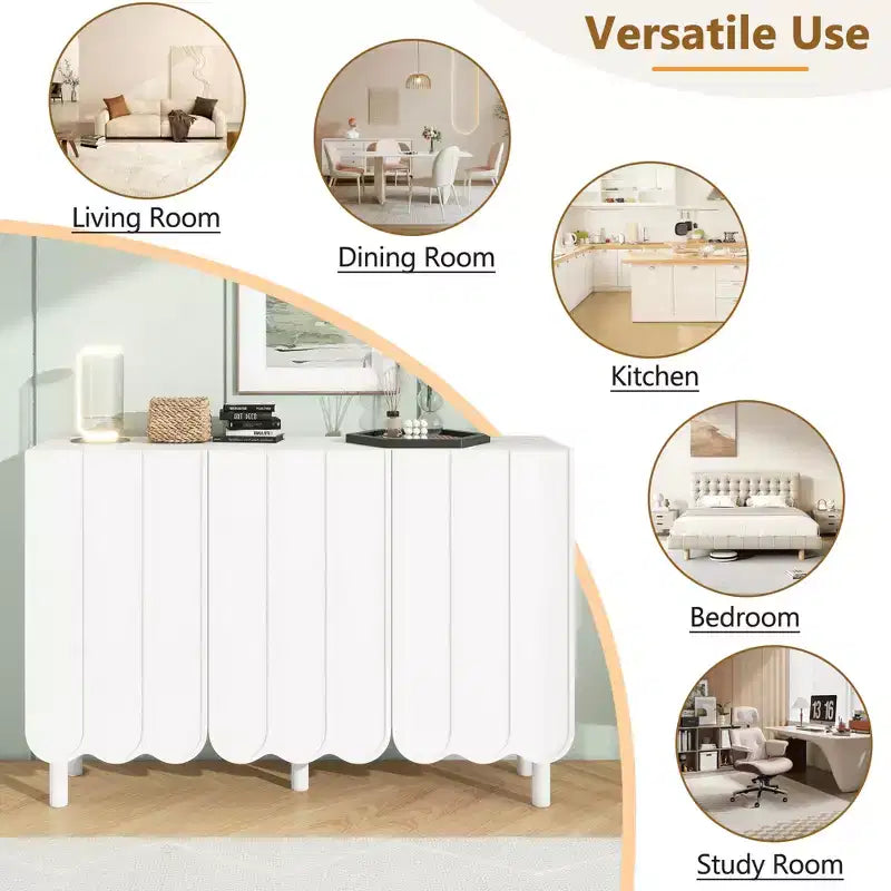 Meuble à chaussures minimaliste, Buffet avec étagères réglables, Grand meuble de rangement avec portes ondulées