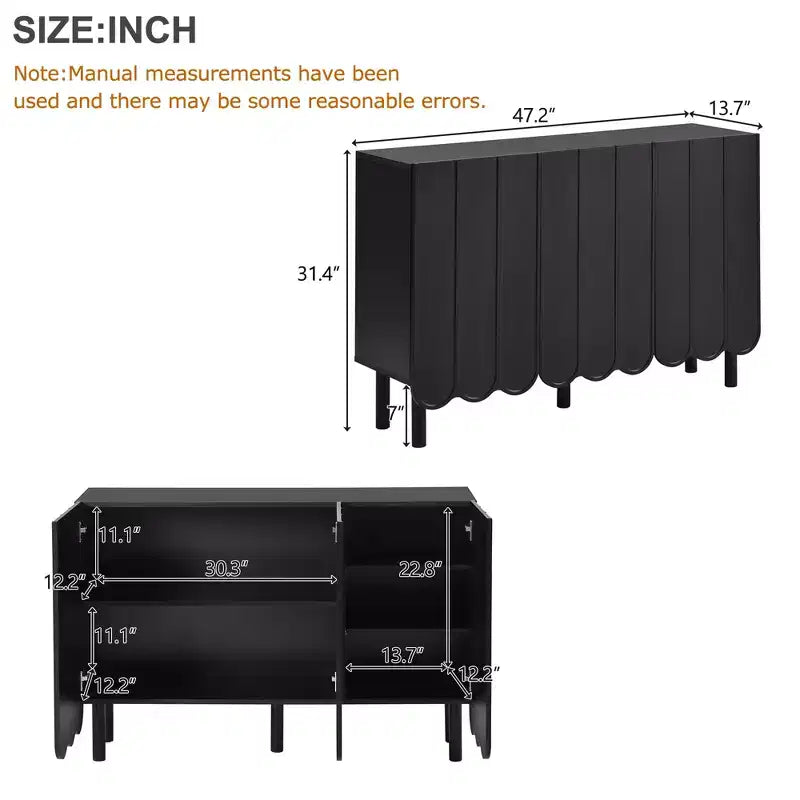 Meuble à chaussures minimaliste, Buffet avec étagères réglables, Grand meuble de rangement avec portes ondulées