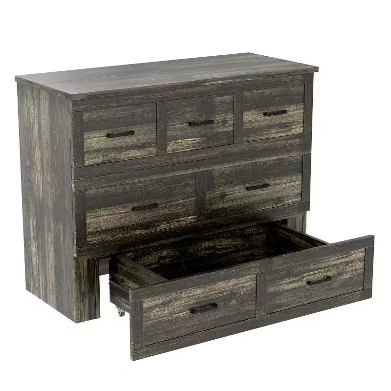 Lit escamotable grand lit/queen size avec station de recharge et tiroir de rangement, Blanc/Gris