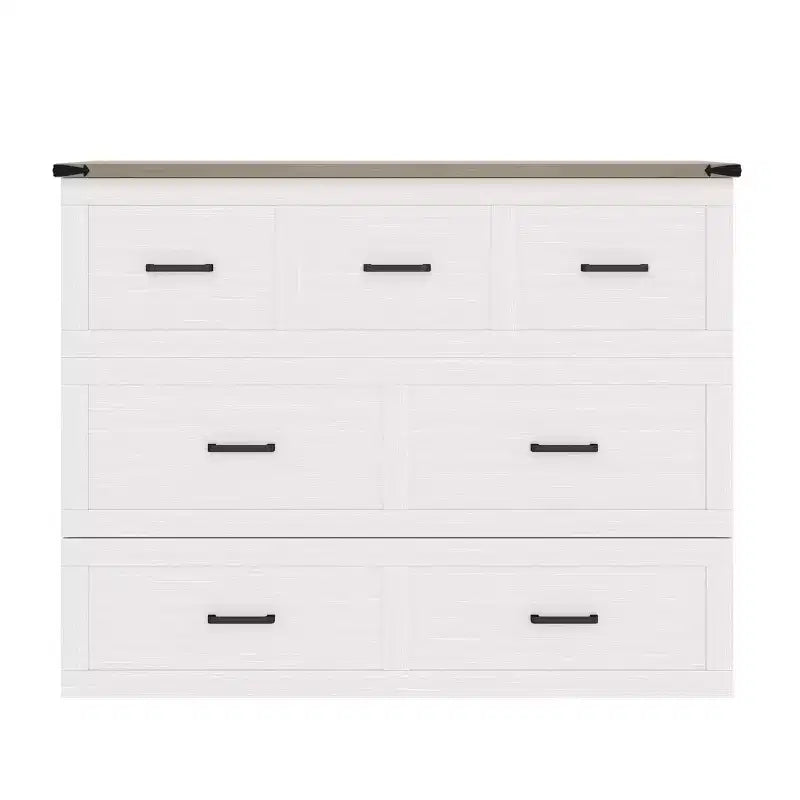 Lit escamotable grand lit/queen size avec station de recharge et tiroir de rangement, Blanc/Gris