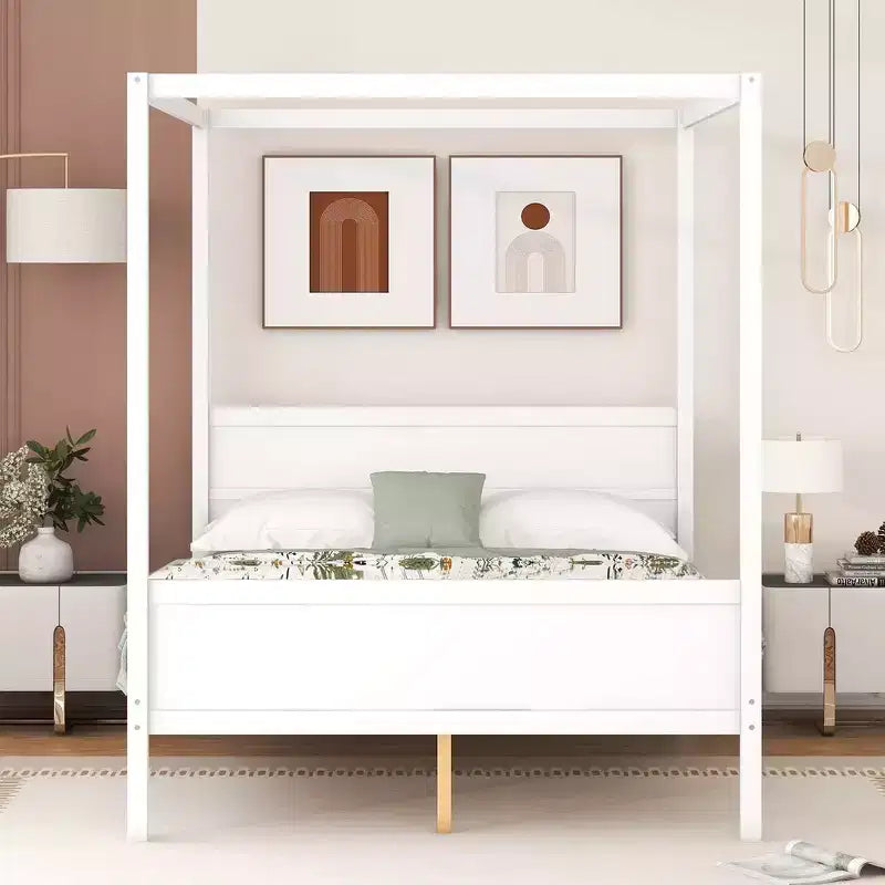 Lit à baldaquin Whisen Queen Size avec tête et pied de lit, rangement sous le lit et design adaptable à la décoration