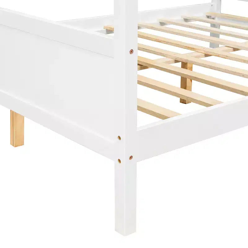Lit à baldaquin Whisen Queen Size avec tête et pied de lit, rangement sous le lit et design adaptable à la décoration