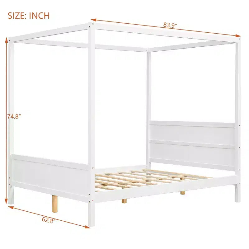 Lit à baldaquin Whisen Queen Size avec tête et pied de lit, rangement sous le lit et design adaptable à la décoration