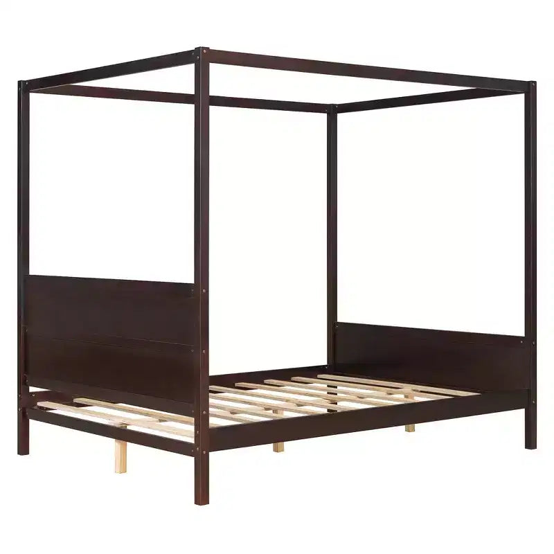 Lit à baldaquin Whisen Queen Size avec tête et pied de lit, rangement sous le lit et design adaptable à la décoration