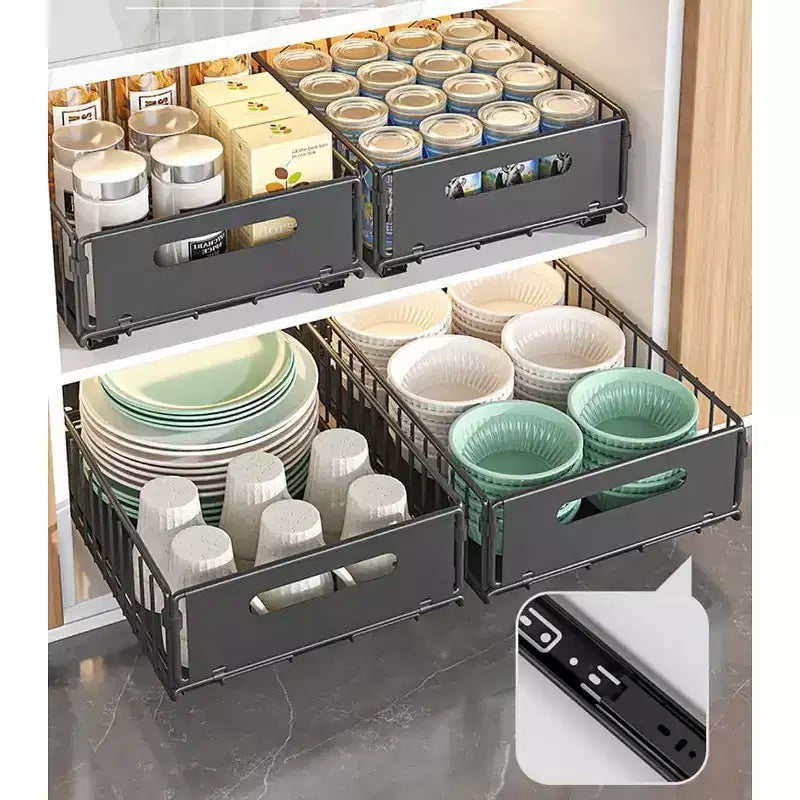 Organisateur de placard coulissant | Acier au carbone ultra résistant | Solution peu encombrante et facile d'accès pour la cuisine et le garde-manger