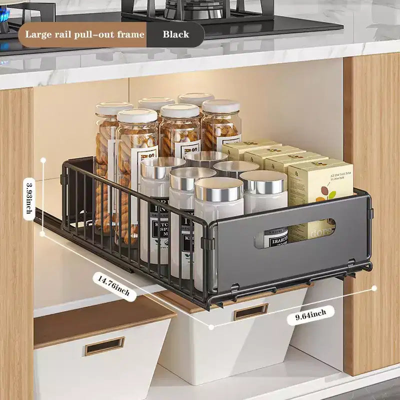 Organisateur de placard coulissant | Acier au carbone ultra résistant | Solution peu encombrante et facile d'accès pour la cuisine et le garde-manger