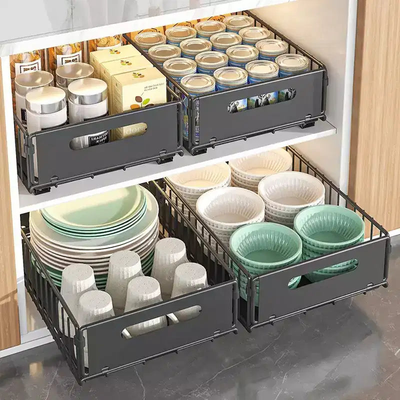 Organisateur de placard coulissant | Acier au carbone ultra résistant | Solution peu encombrante et facile d'accès pour la cuisine et le garde-manger
