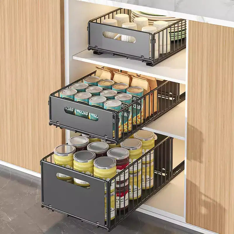 Organisateur de placard coulissant | Acier au carbone ultra résistant | Solution peu encombrante et facile d'accès pour la cuisine et le garde-manger