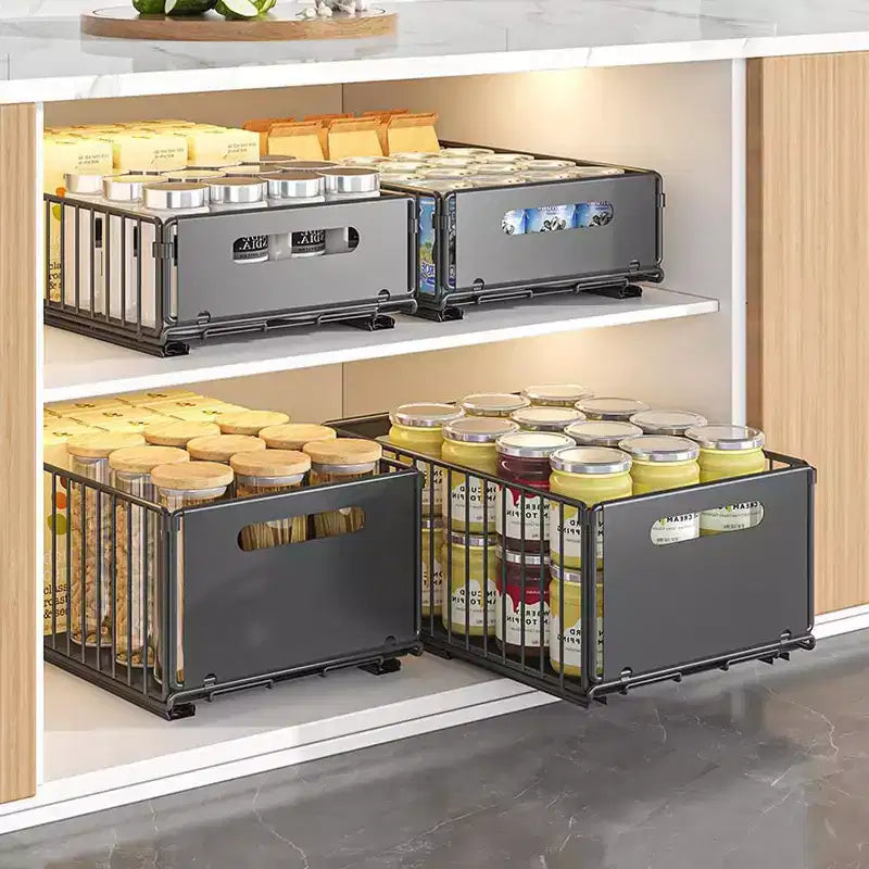 Organisateur de placard coulissant | Acier au carbone ultra résistant | Solution peu encombrante et facile d'accès pour la cuisine et le garde-manger