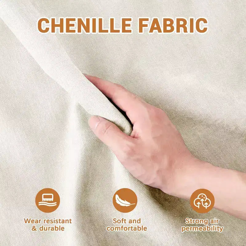 Canapé beige 4 places en tissu chenille avec cadre en bois massif, oreiller lombaire, éponge haute résilience, installation facile