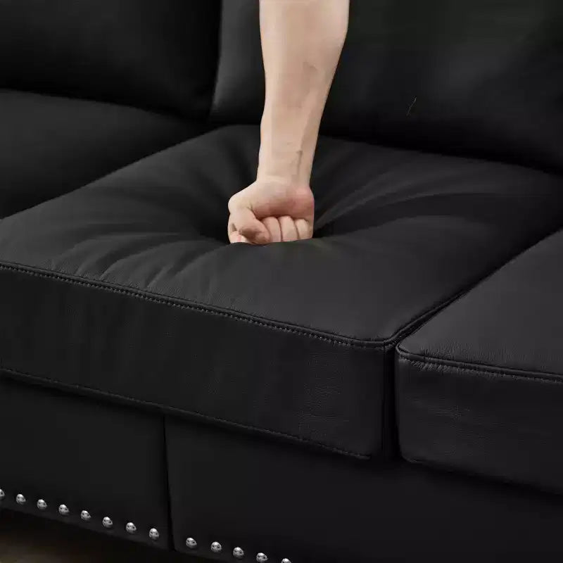 83 Canapé moderne trois places avec clous, revêtement imitation cuir de vachette, pour salon, noir