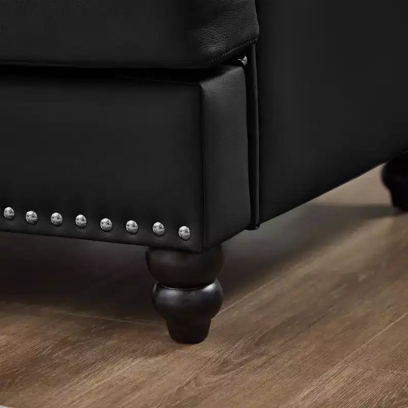 83 Canapé moderne trois places avec clous, revêtement imitation cuir de vachette, pour salon, noir