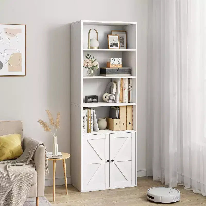 Étagère à 6 niveaux de 181 cm de haut, style ferme avec 4 portes, pour salon et bureau, montage facile
