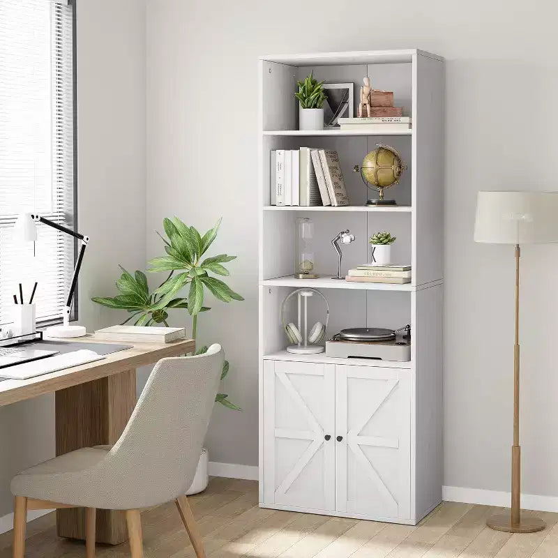 Étagère à 6 niveaux de 181 cm de haut, style ferme avec 4 portes, pour salon et bureau, montage facile
