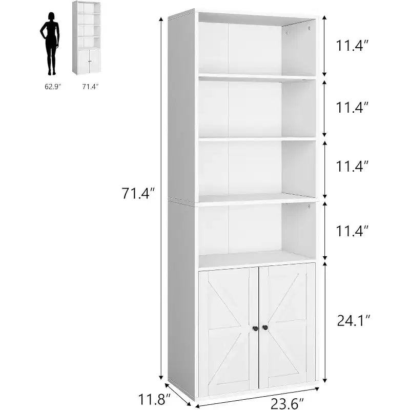 Étagère à 6 niveaux de 181 cm de haut, style ferme avec 4 portes, pour salon et bureau, montage facile