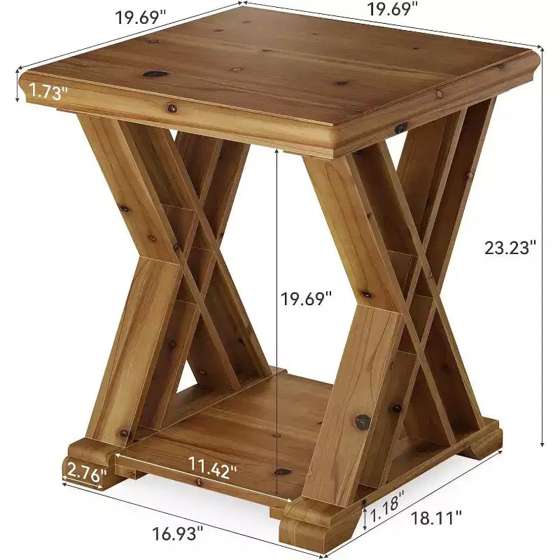 Table d'appoint en bois massif, petite table d'appoint carrée, table de chevet de style ferme à 2 niveaux pour salon, chevet, bout de canapé, chambre, petits espaces, marron