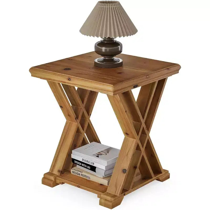 Table d'appoint en bois massif, petite table d'appoint carrée, table de chevet de style ferme à 2 niveaux pour salon, chevet, bout de canapé, chambre, petits espaces, marron