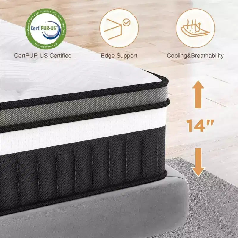 Matelas King en Solde : Matelas en Mousse à Mémoire de Forme au Gel de 14 po, Technologie de Refroidissement, Fermeté Moyenne, Soulagement de la Pression, Certifié CertiPUR-US, 7 Couches de Mousse