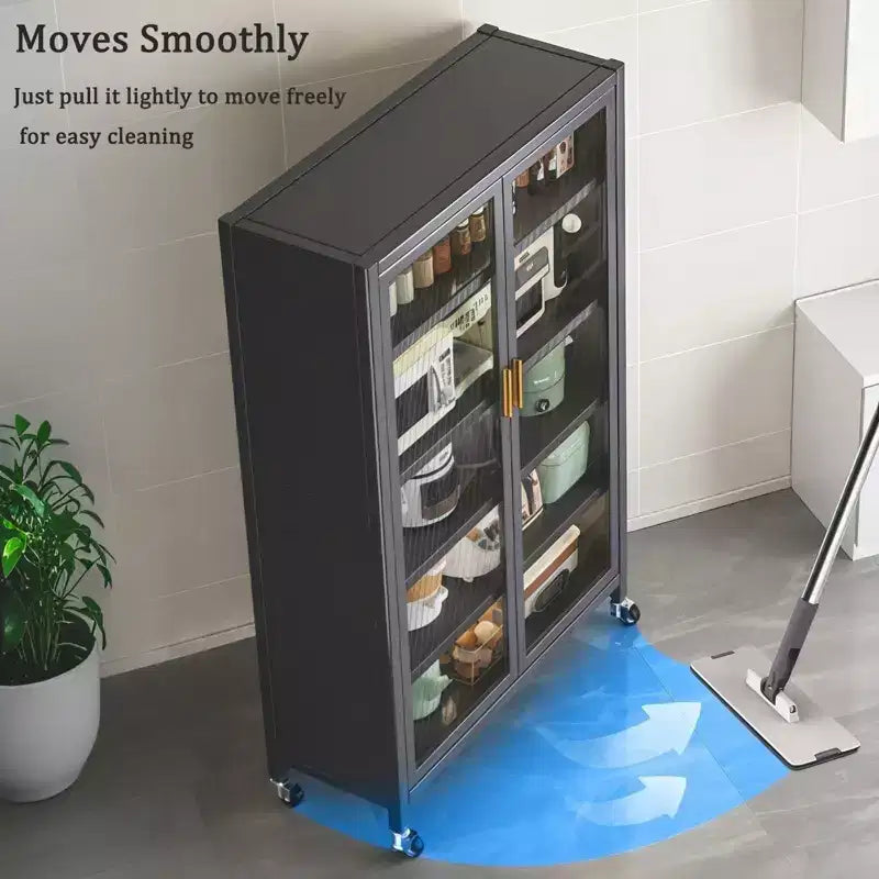 67.3 Meuble de rangement pour garde-manger de cuisine avec porte en verre acrylique, étagères réglables et roulettes, armoires hautes en métal pour garde-manger, pour la cuisine