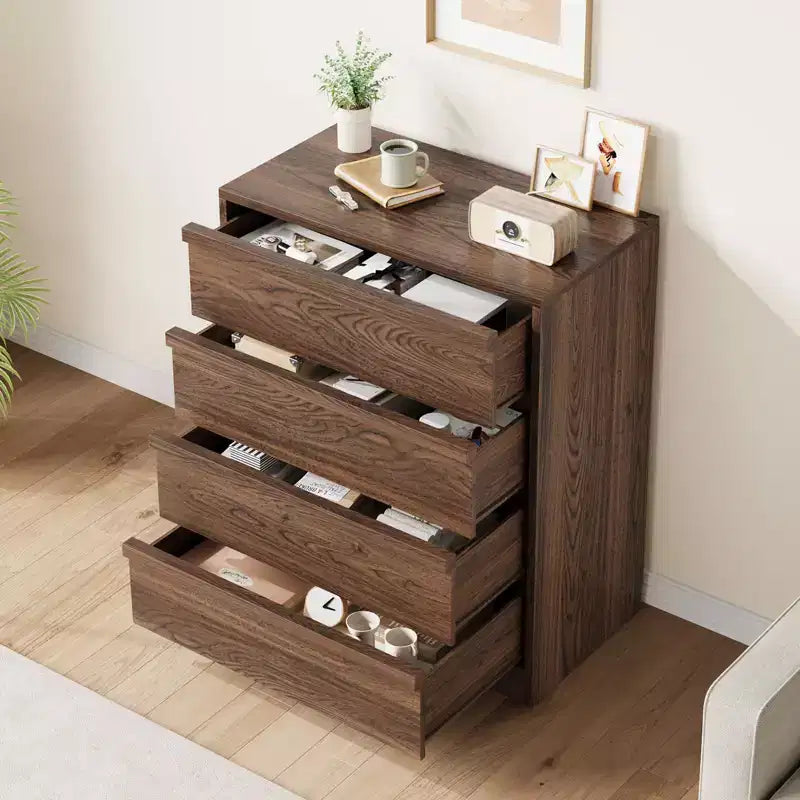 Commode à 4 tiroirs pour chambre à coucher, Table de chevet à 4 tiroirs avec grand espace de rangement, Petite table de chevet pour salon, chambre d'enfant, entrée