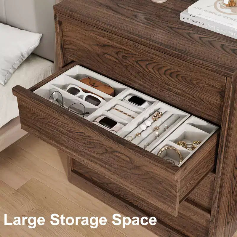 Commode à 4 tiroirs pour chambre à coucher, Table de chevet à 4 tiroirs avec grand espace de rangement, Petite table de chevet pour salon, chambre d'enfant, entrée