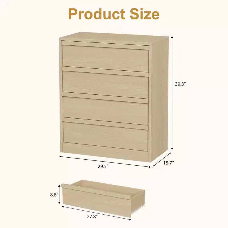 Commode à 4 tiroirs pour chambre à coucher, Table de chevet à 4 tiroirs avec grand espace de rangement, Petite table de chevet pour salon, chambre d'enfant, entrée