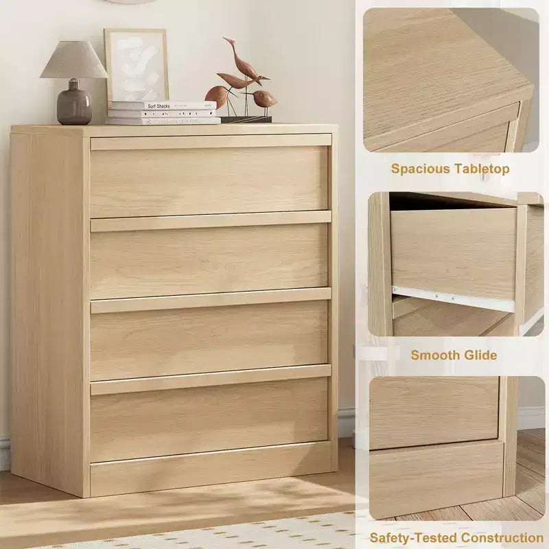 Commode à 4 tiroirs pour chambre à coucher, Table de chevet à 4 tiroirs avec grand espace de rangement, Petite table de chevet pour salon, chambre d'enfant, entrée