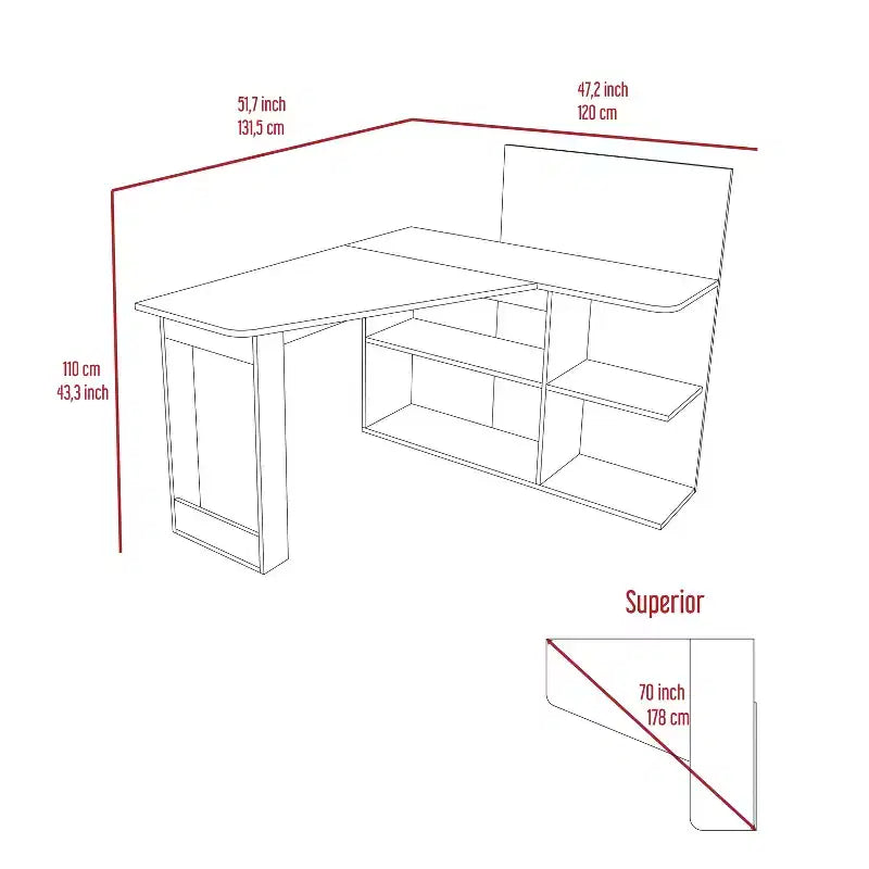 Bureau d'ordinateur d'écriture,Bureau en L avec quatre étagères,Bureau d'angle avec plusieurs niveaux d'étagères ouvertes,Espace de travail étendu pour bureau à domicile,étude