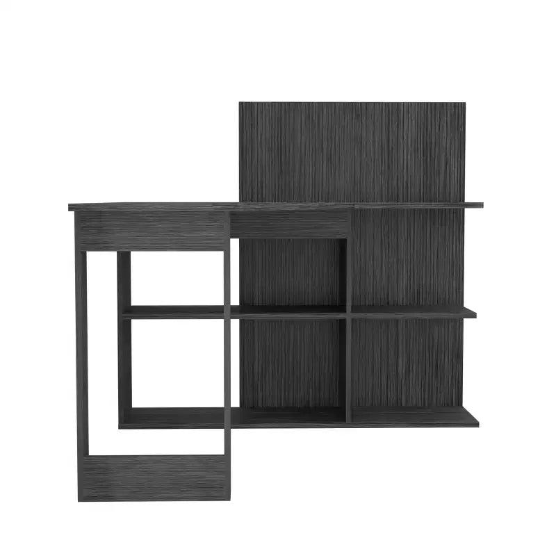 Bureau d'ordinateur d'écriture,Bureau en L avec quatre étagères,Bureau d'angle avec plusieurs niveaux d'étagères ouvertes,Espace de travail étendu pour bureau à domicile,étude