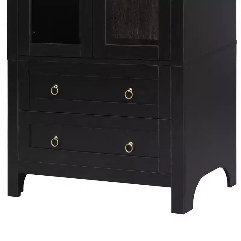 sumyeg 71 Grande Armoire de Cuisine Haute Cintrée avec Portes Vitrées, Étagères Réglables et 2 Grands Tiroirs