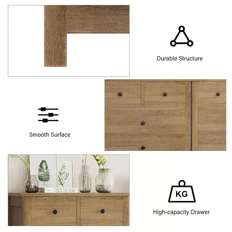 Commode Canellée. Grande Commode 5 Tiroirs avec Poignées et Pieds en Métal Doré. Organisateur de Rangement
