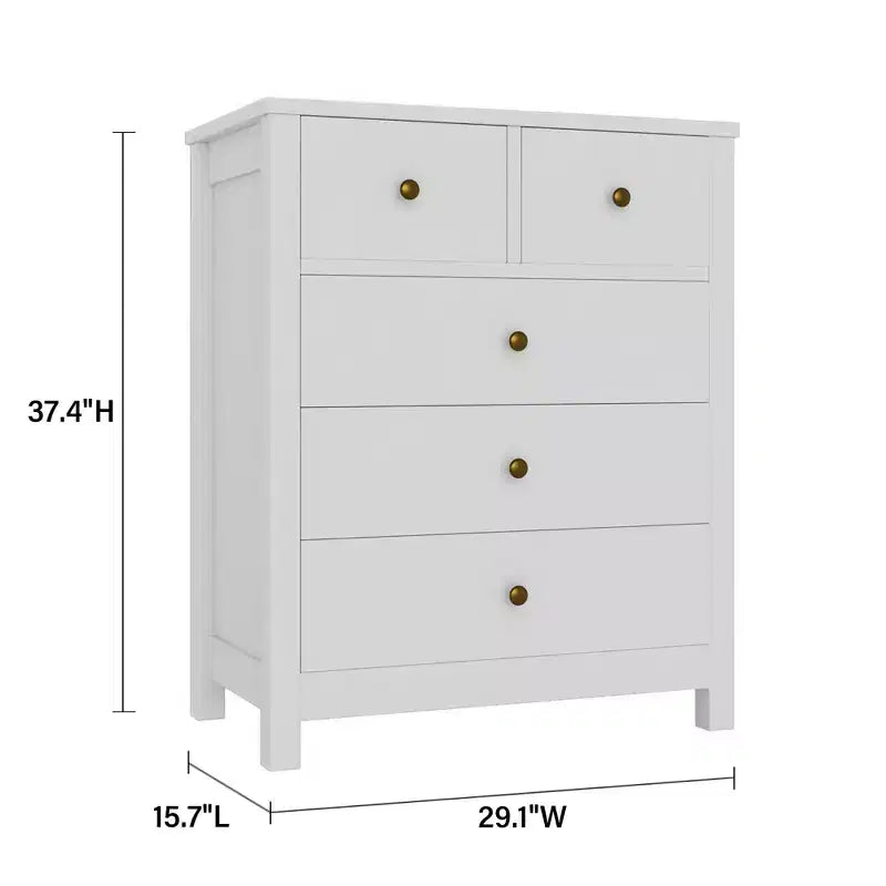 Commode Canellée. Grande Commode 5 Tiroirs avec Poignées et Pieds en Métal Doré. Organisateur de Rangement