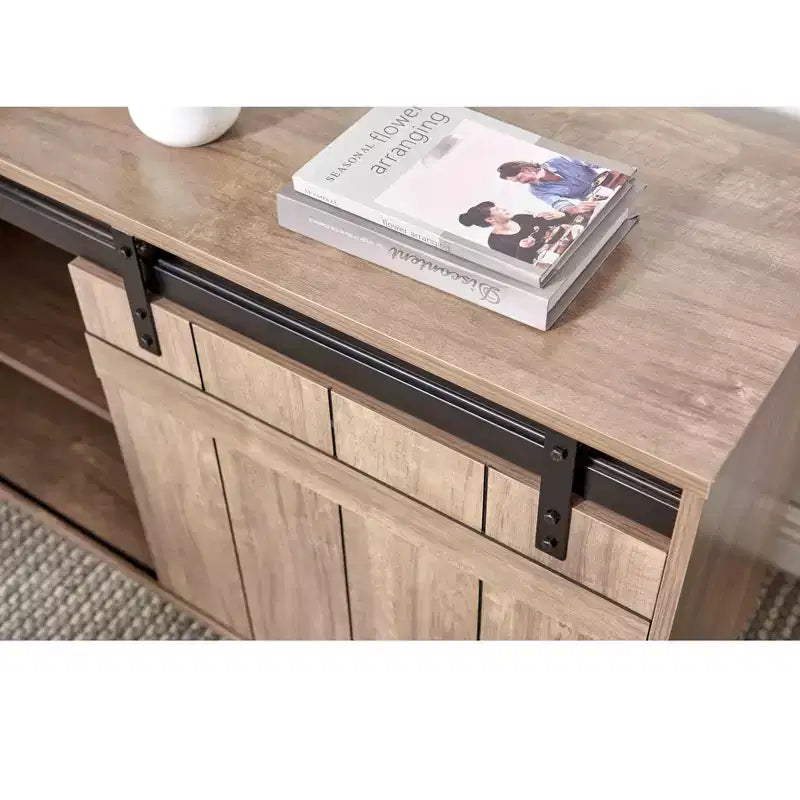 47.25 Bureau en L, Poste de travail avec crédence à porte coulissante de style grange, Bureau réversible pour bureau à domicile, Poste de travail flottant avec dos fini