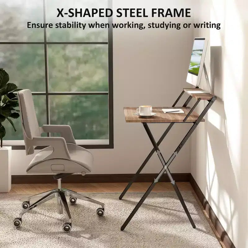 Bureau d'étude pliable,Bureau informatique pliable avec étagère pour moniteur,Cadre en acier en forme de X,Bureau d'écriture pour bureau à domicile,étude,petits espaces