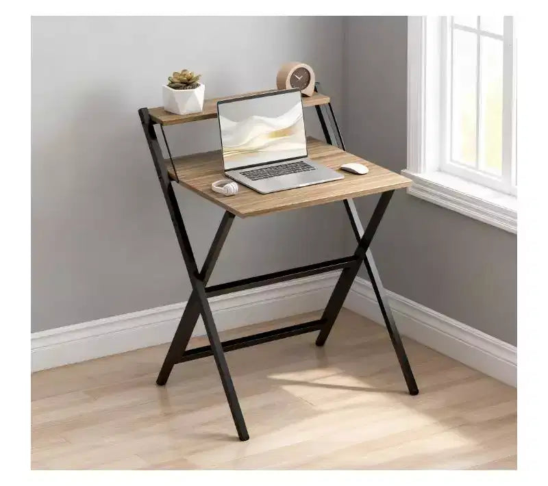 Bureau d'étude pliable,Bureau informatique pliable avec étagère pour moniteur,Cadre en acier en forme de X,Bureau d'écriture pour bureau à domicile,étude,petits espaces