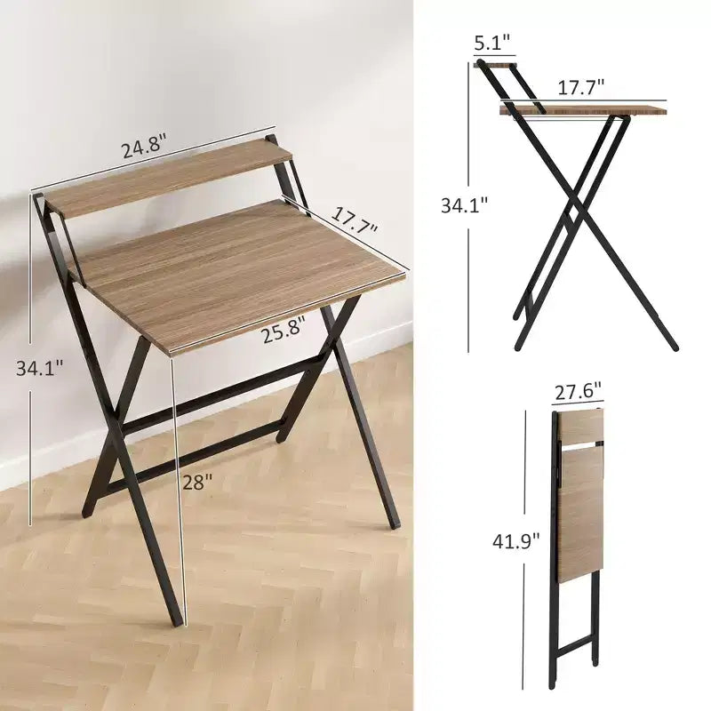 Bureau d'étude pliable,Bureau informatique pliable avec étagère pour moniteur,Cadre en acier en forme de X,Bureau d'écriture pour bureau à domicile,étude,petits espaces