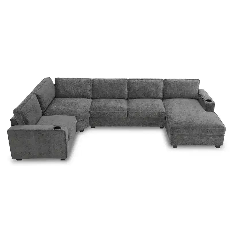 Canapé d'angle en chenille 6 places en U avec grande méridienne