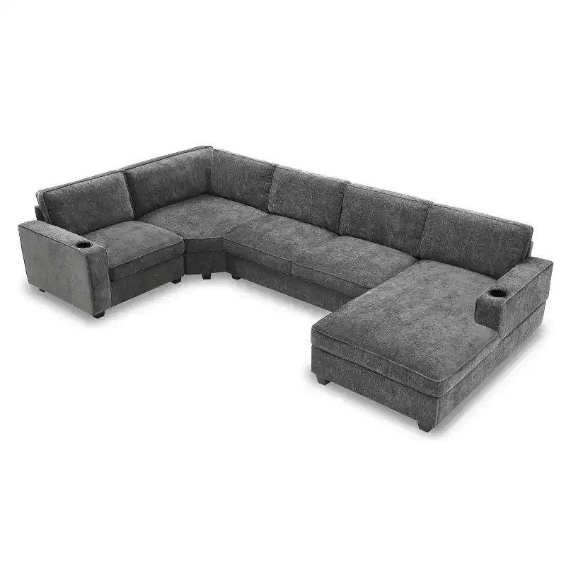Canapé d'angle en chenille 6 places en U avec grande méridienne