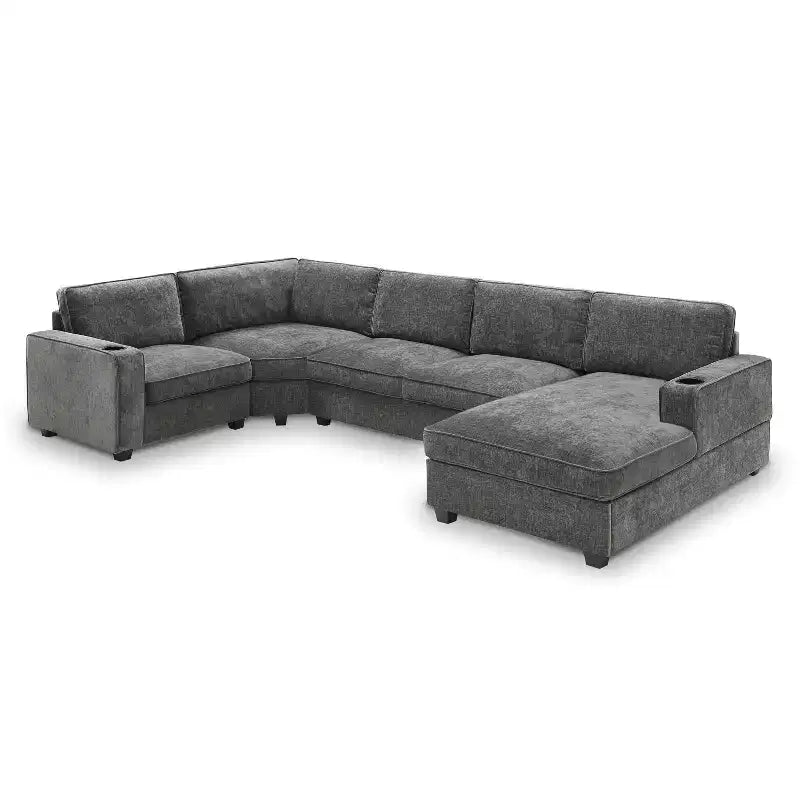 Canapé d'angle en chenille 6 places en U avec grande méridienne
